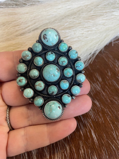 Navajo Sterling Silver & Turquoise Adjustable Statement Cluster Ring Signed