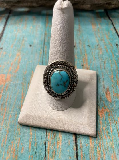 Old Pawn Navajo Sterling Silver & Turquoise Ring Size 10.5