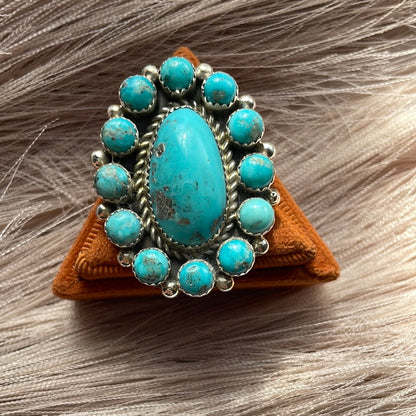 Navajo Turquoise & Sterling Silver Ring Size 9 Signed Robert Shakey