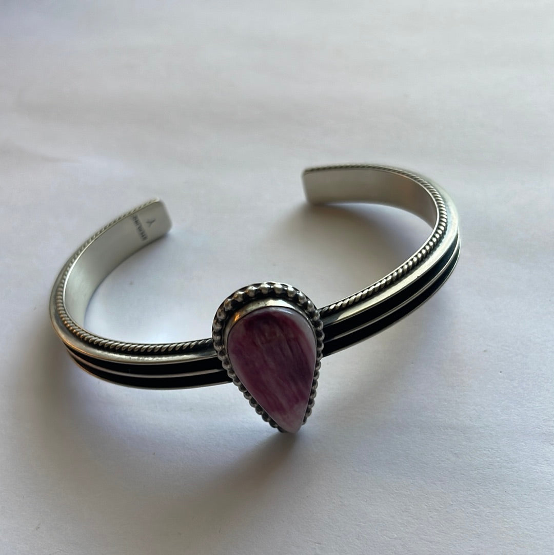 Navajo Purple Spiny And Sterling Silver Cuff Bracelet Signed