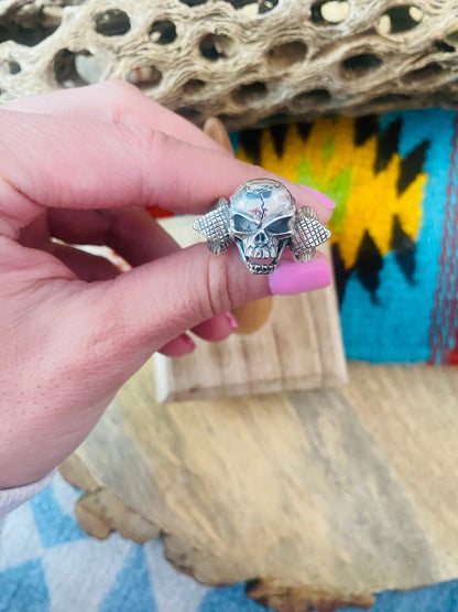 Handmade Sterling Silver Skull Ring Size 10.5