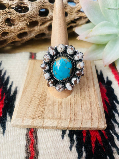 Handmade Sterling Silver, Wild Horse & Turquoise Cluster Adjustable Ring