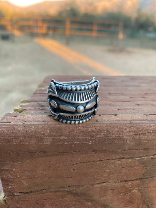 Navajo Sterling Silver  Ring Size 9 By Delbert Gordon