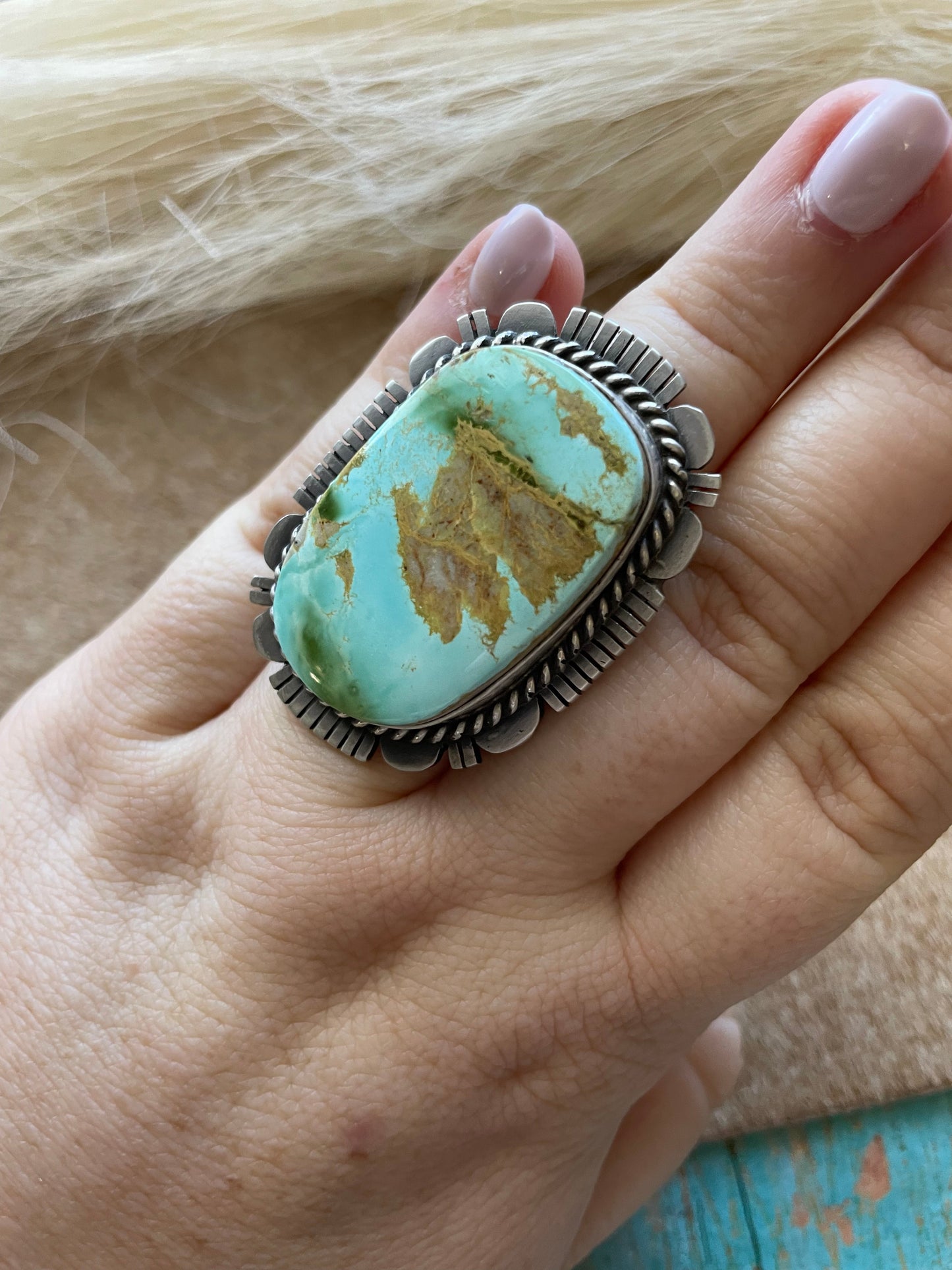 Navajo Turquoise & Sterling Silver Ring Size 6.5 Signed Russell Sam