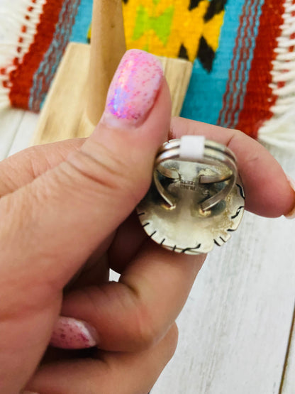 Navajo Sterling Silver And White Buffalo Ring Size 4.5 Signed