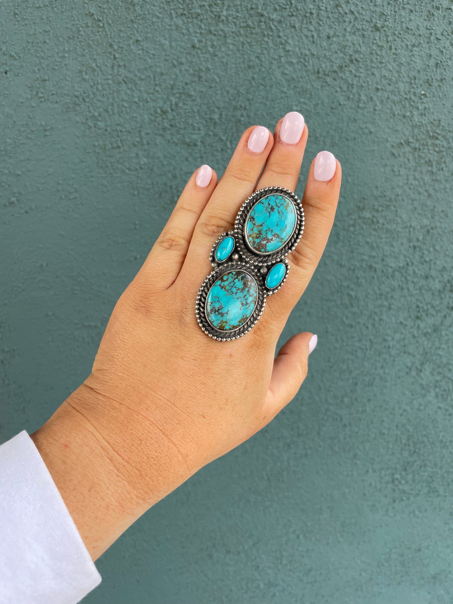 Navajo Sterling Silver And Turquoise Statement Adjustable Ring Signed